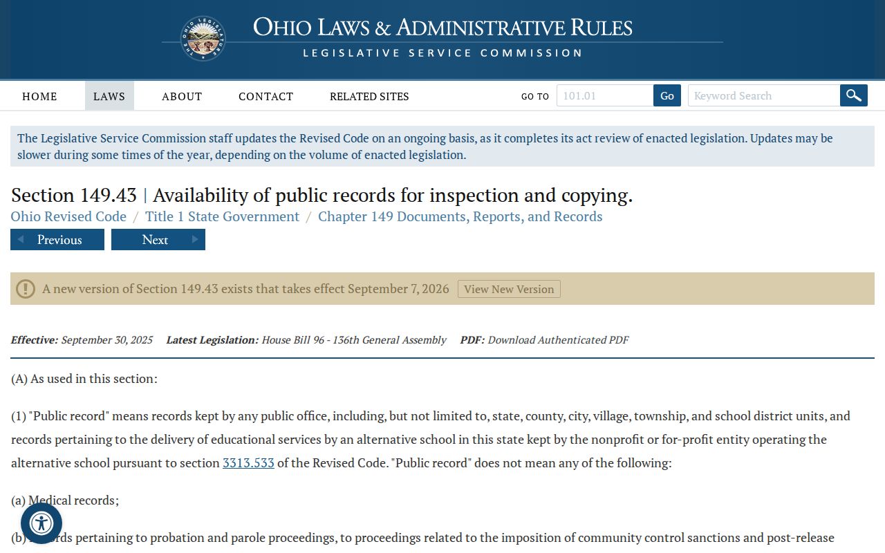 Guernsey County docket search public-record access under Ohio law