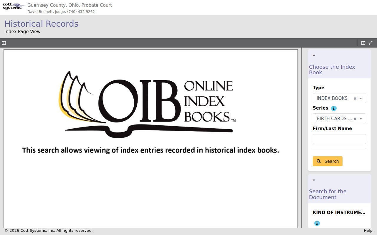 Guernsey County court records historical Online Index Books record-search interface