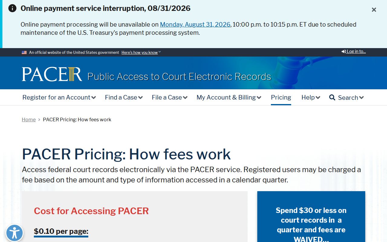 Guernsey County court docket comparison with PACER federal records fees