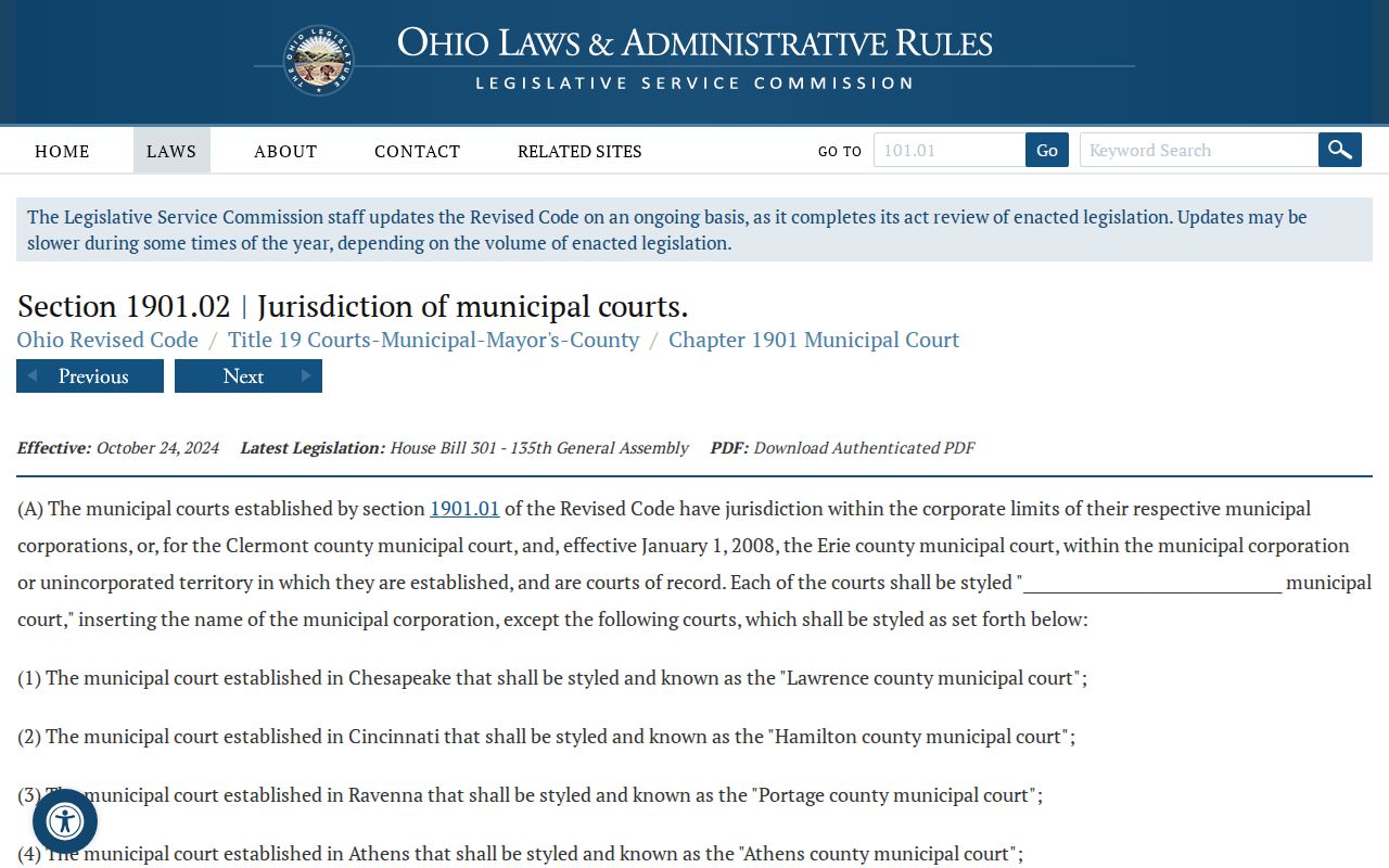 Pleasant City court records Ohio municipal court jurisdiction source