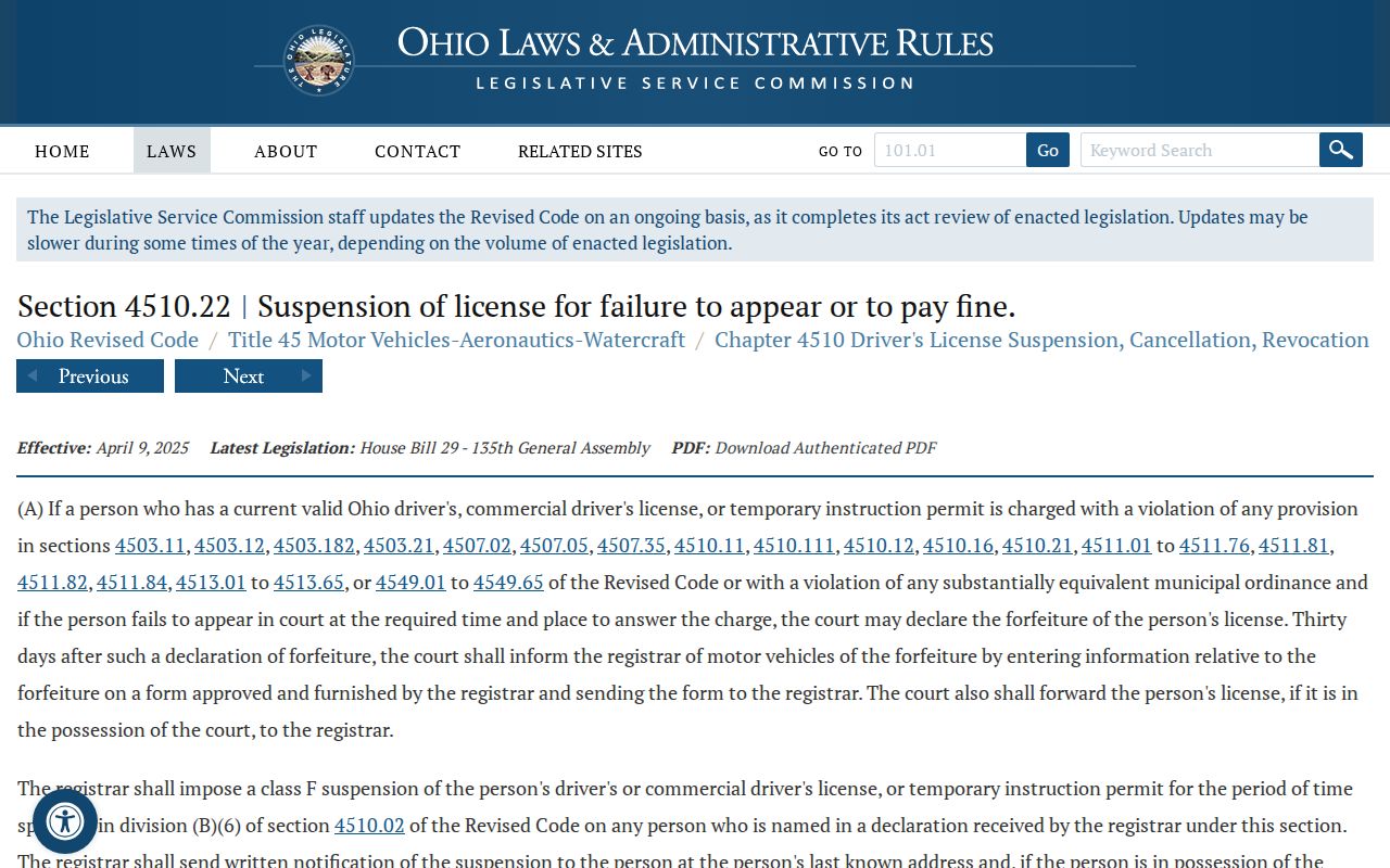 Guernsey County traffic court records Ohio Revised Code 4510.22 court process source